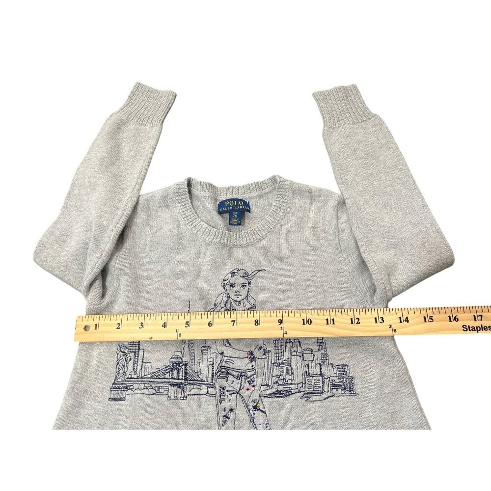 Polo Ralph Lauren Girls Knit Sweater New York City Embroidered Girl Gray Size 7 - Picture 7 of 8